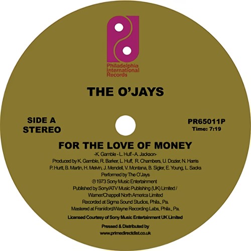 THE O'JAYS / FOR THE LOVE OF MONEY / DARLIN' DARLIN' BABY (SWEET, TENDER, LOVE) (12")